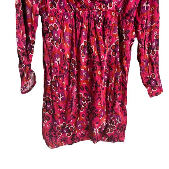 Maeve Anthropologie Pink Floral Print Long Sleeve Wrap Mini Dress Size Medium - Picture 10 of 16